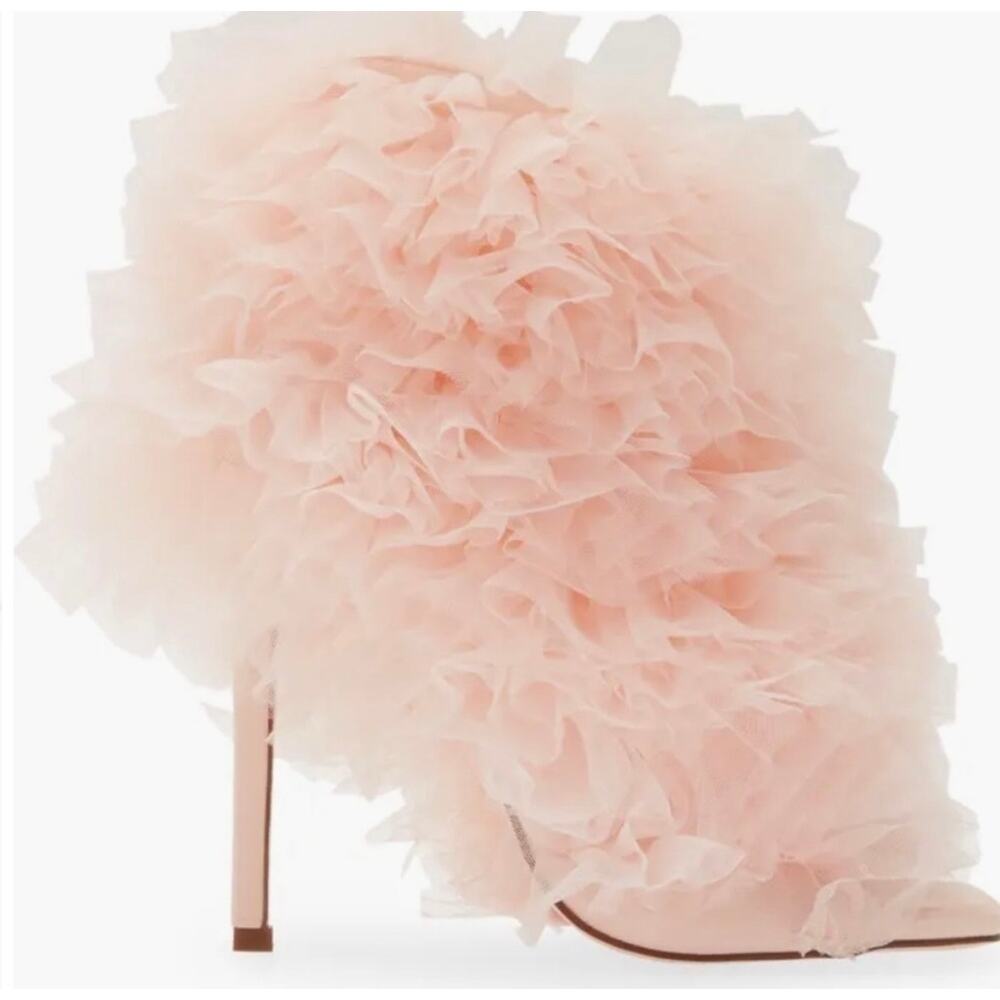 Azalea Wang Meticulously Tulle Tutu Stiletto Bootie Baby Pink 8.5 Open Toe - Picture 2 of 16
